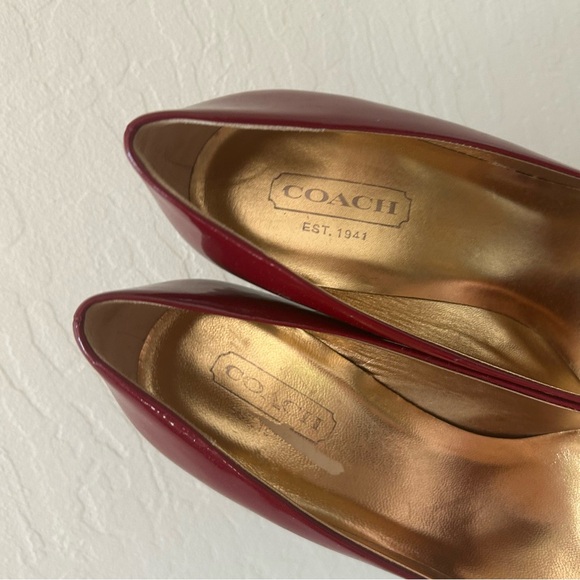 SOLD - Oxblood Red Coach Patent Leather Bow Heels - Picture 15 of 15